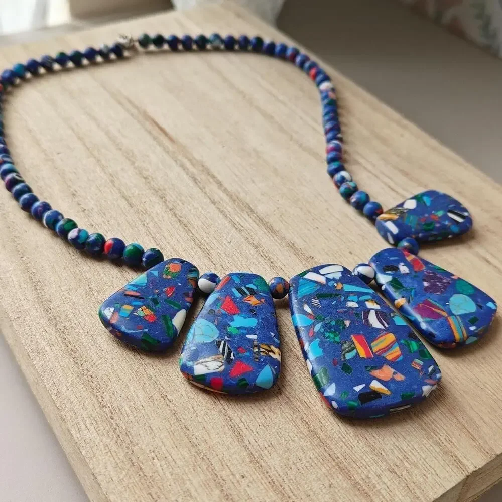 Boho colorful matrix turquoise stone necklace